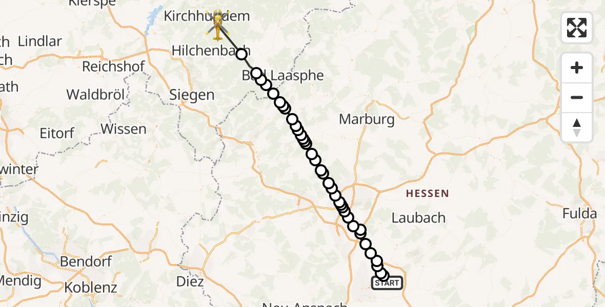 Flugroute Ambulanzhubschrauber Weckesheim - Albaum, 08 März 2026, 17:50