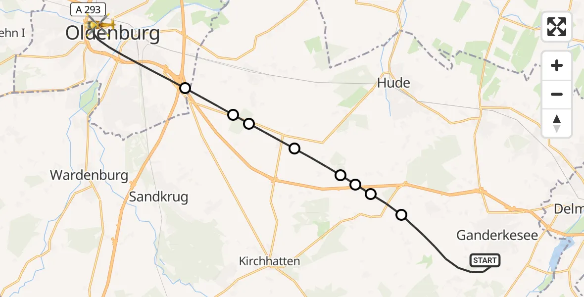 Routekaart van de vlucht: Rettungshubschrauber nach Oldenburg, Auguststraße