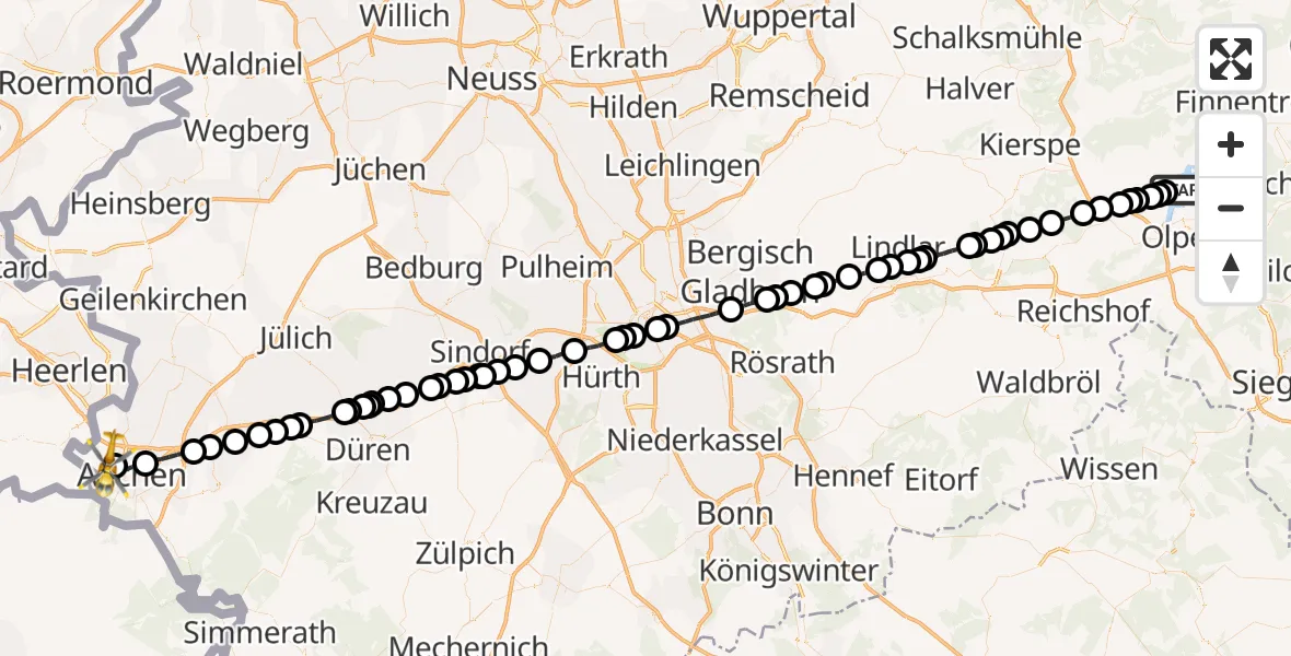Flugroute Ambulanzhubschrauber Sondern - Aachen, 08 März 2026, 18:49