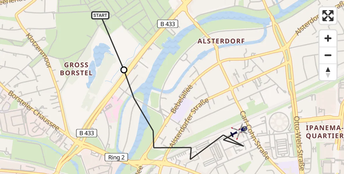 Flugroute Polizeihubschrauber Hamburg Helmut Schmidt Airport - Hamburg-Nord, 08 März 2026, 18:59