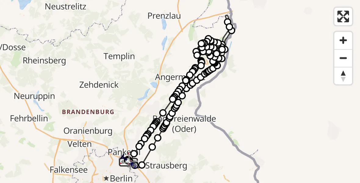 Flugroute Polizeihubschrauber Ahrensfelde Heliport - Ahrensfelde Heliport, 08 März 2026, 19:02