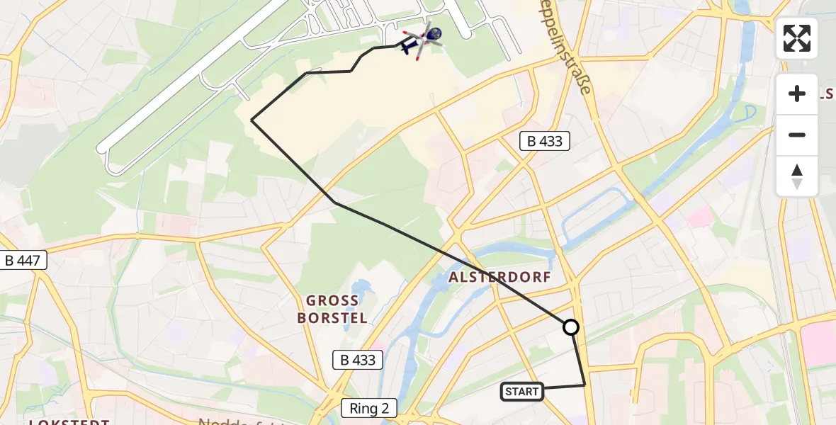 Flugroute Polizeihubschrauber Hamburg-Nord - Hamburg Helmut Schmidt Airport, 08 März 2026, 19:03