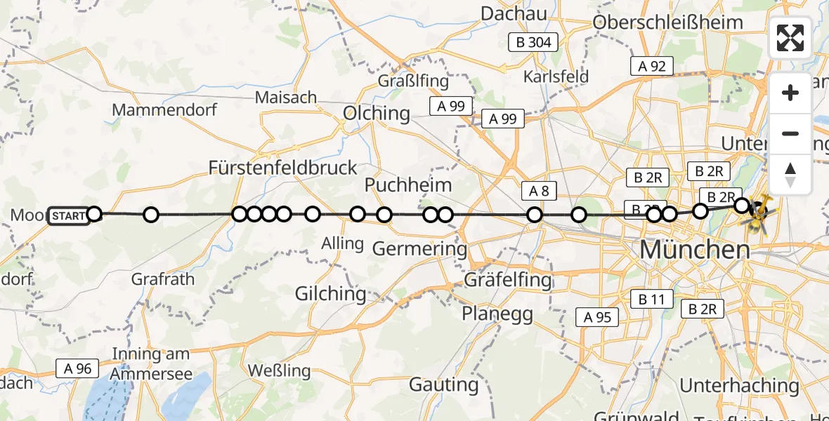 Routekaart van de vlucht: Ambulanzhubschrauber nach München Bogenhausen Hospital