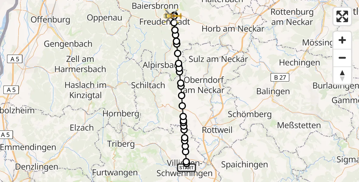 Flugroute Rettungshubschrauber DRF Air Rescue Station Villingen-Schwenningen Heliport (Christoph 11) - Wittlensweiler, 08 März 2026, 19:26