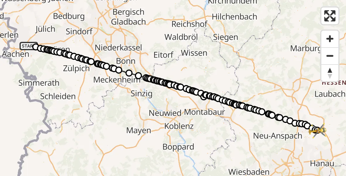 Flugroute Ambulanzhubschrauber Eschweiler - Nieder-/Ober-Florstadt, 08 März 2026, 20:07