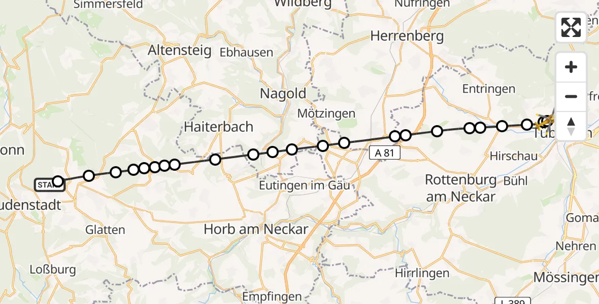Routekaart van de vlucht: Rettungshubschrauber nach Tübingen University Hospital