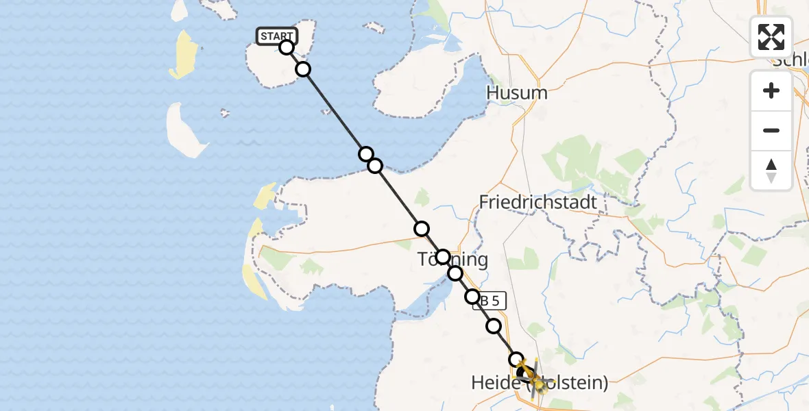 Flugroute Rettungshubschrauber Pellworm - Heide, 08 März 2026, 20:32