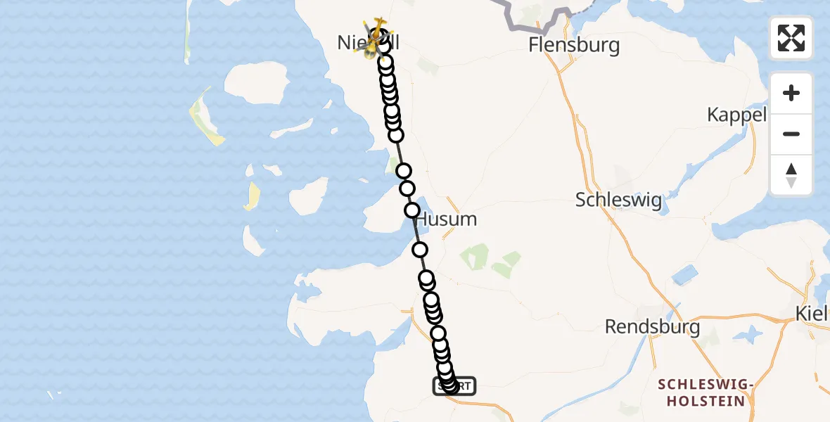 Routekaart van de vlucht: Rettungshubschrauber nach Niebüll, Gather Landstraße