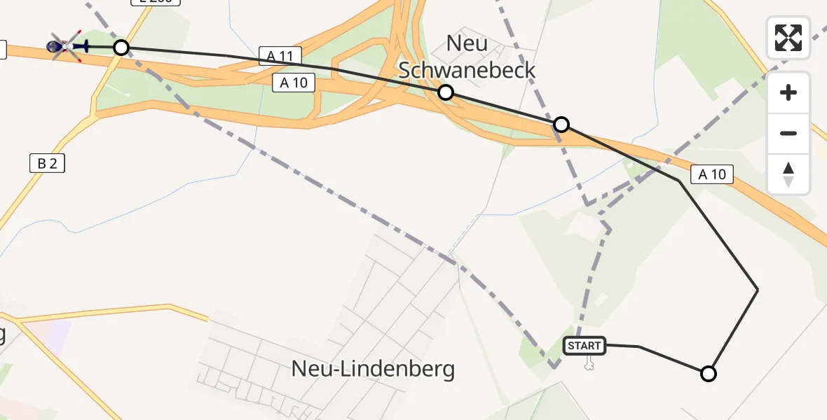 Routekaart van de vlucht: Polizeihubschrauber nach Lindenberg, A 10