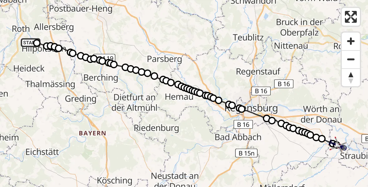 Routekaart van de vlucht: Polizeihubschrauber nach Rain, SR 26