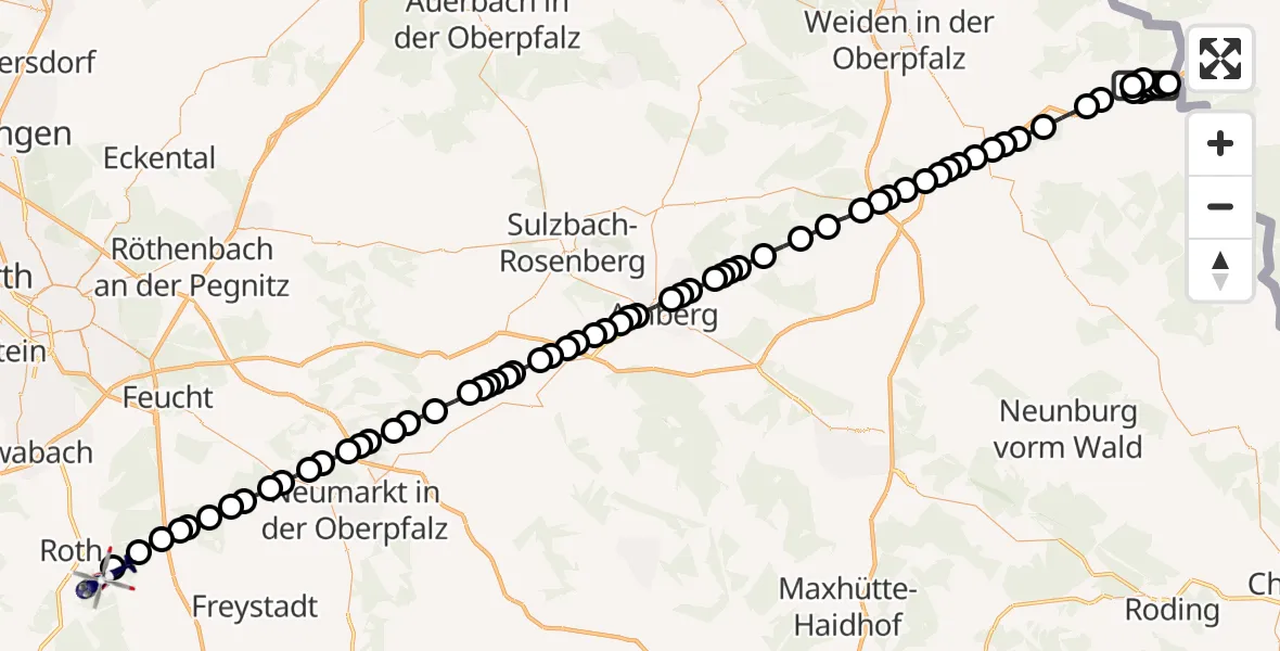 Flugroute Polizeihubschrauber Waidhaus - Eckersmühlen, 09 März 2026, 02:54
