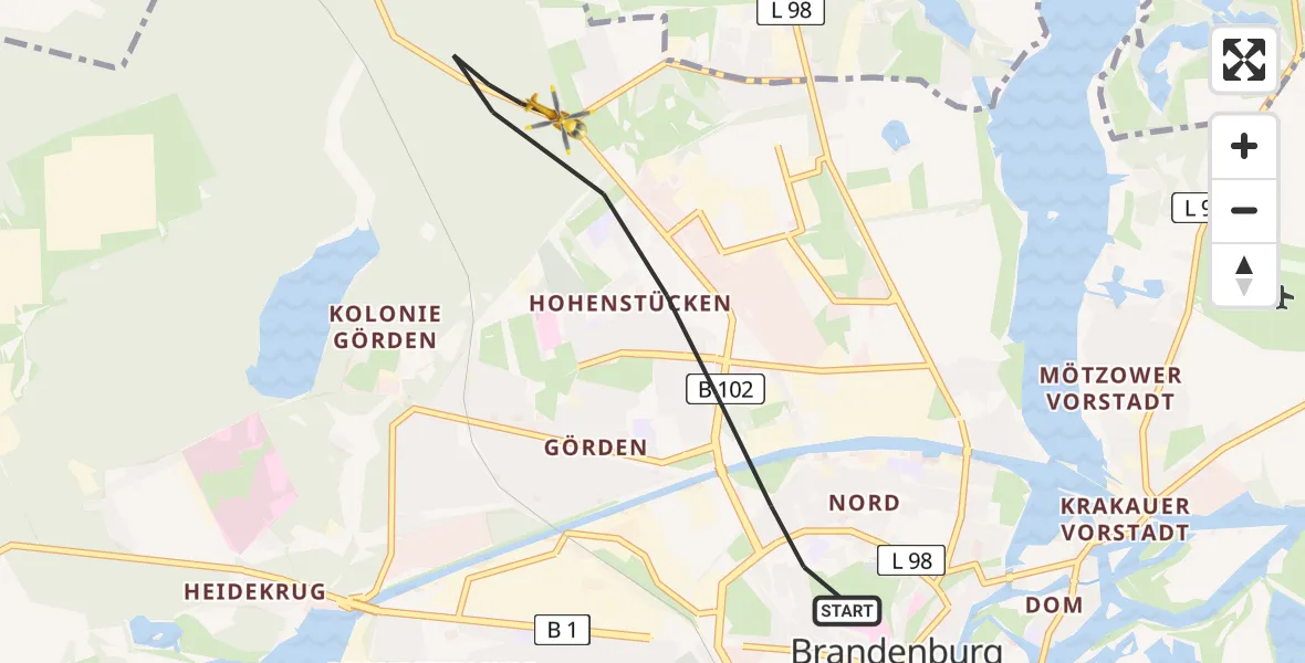 Routekaart van de vlucht: Rettungshubschrauber nach Brandenburg an der Havel, Rathenower Landstraße