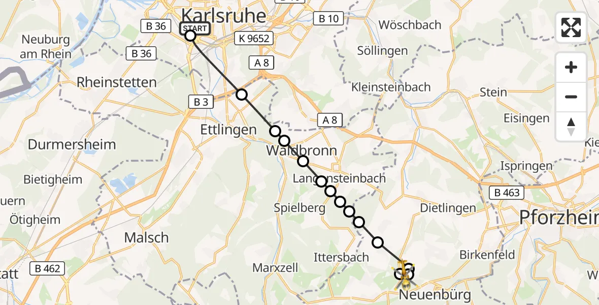 Flugroute Rettungshubschrauber Sankt Vincentius Hospital - Arnbach, 09 März 2026, 06:22
