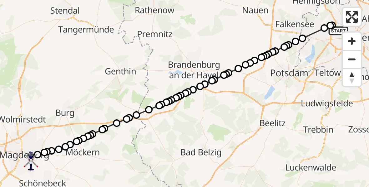 Routekaart van de vlucht: Polizeihubschrauber nach Magdeburg, Brigitte-Reimann-Straße