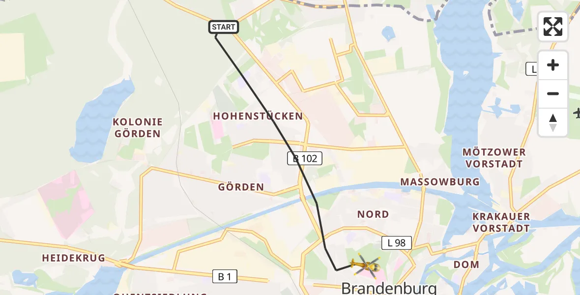 Flugroute Rettungshubschrauber Brandenburg an der Havel - Brandenburg an der Havel, 09 März 2026, 07:03