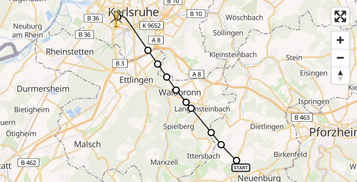 Flugroute Rettungshubschrauber Arnbach - Sankt Vincentius Hospital, 09 März 2026, 07:04