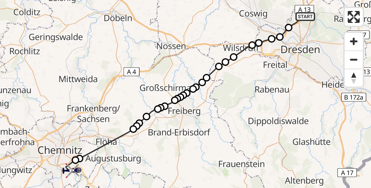 Routekaart van de vlucht: Polizeihubschrauber nach Chemnitz, Am Steinberg