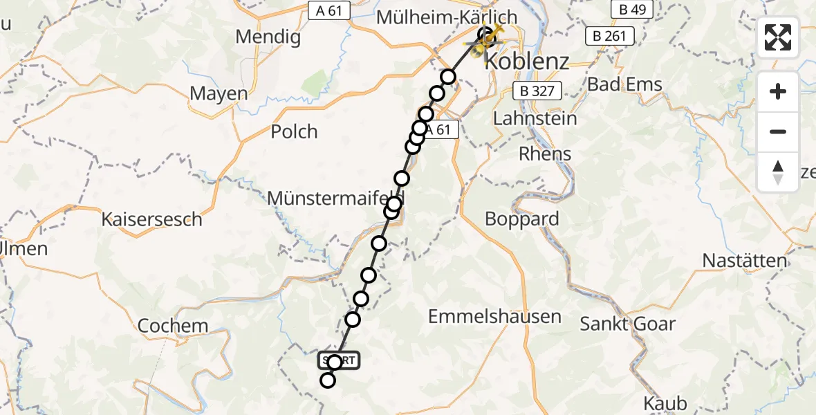 Routekaart van de vlucht: Rettungshubschrauber nach Koblenz, Rübenacher Straße