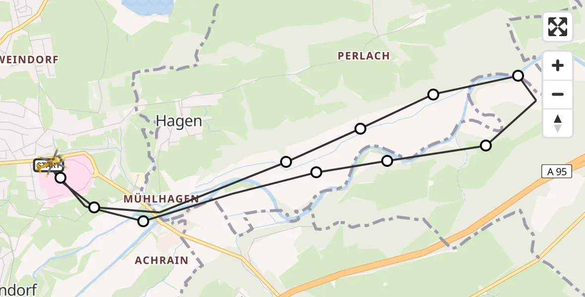 Flugroute Rettungshubschrauber Murnau Accident Hospital - Murnau Accident Hospital, 09 März 2026, 07:43