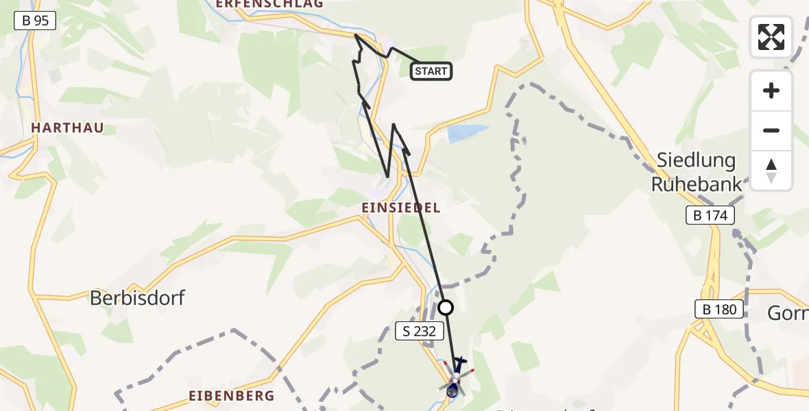 Flugroute Polizeihubschrauber Chemnitz - Dittersdorf, 09 März 2026, 08:00