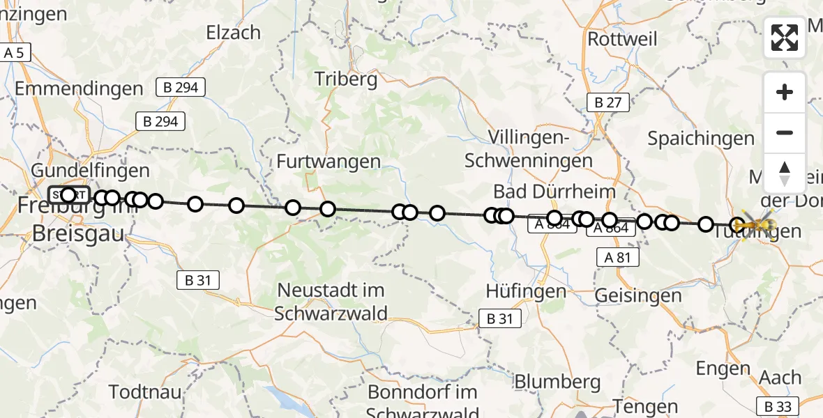 Routekaart van de vlucht: Rettungshubschrauber nach Tuttlingen, Brückenstraße