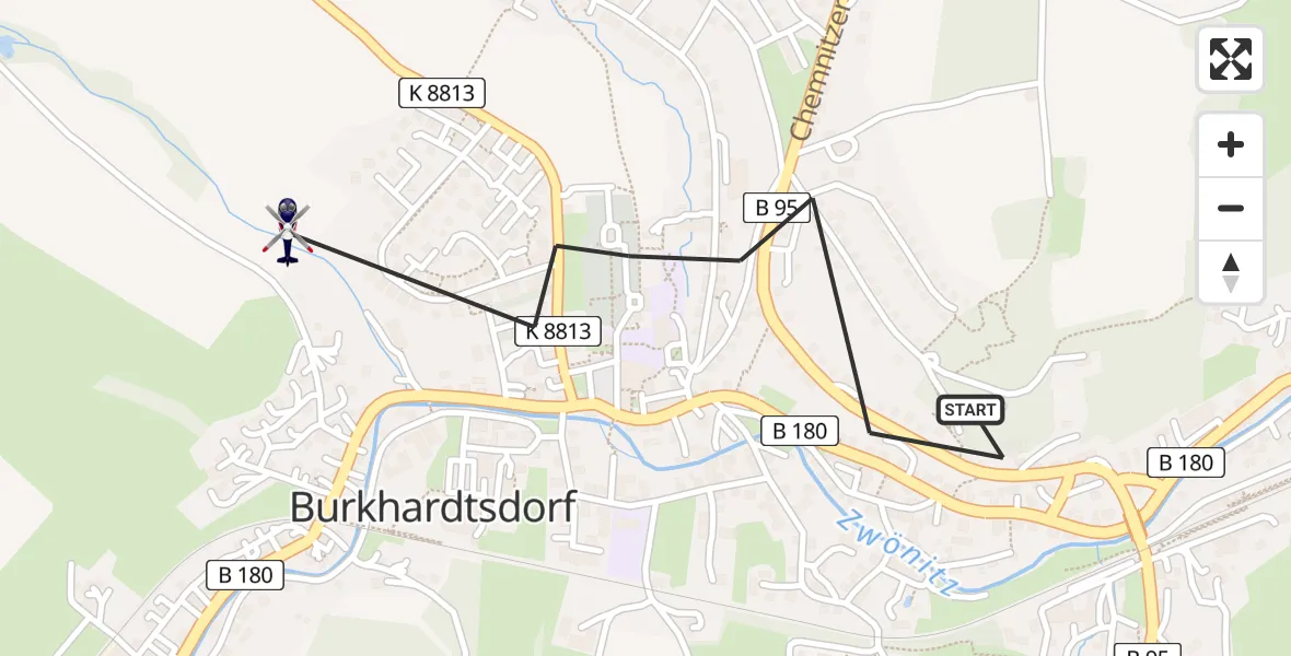 Flugroute Polizeihubschrauber Burkhardtsdorf - Burkhardtsdorf, 09 März 2026, 08:30