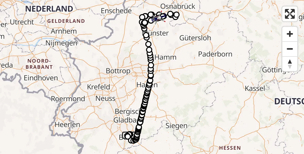 Flugroute Polizeihubschrauber Sankt Augustin - Münster Osnabrück Airport, 09 März 2026, 08:36
