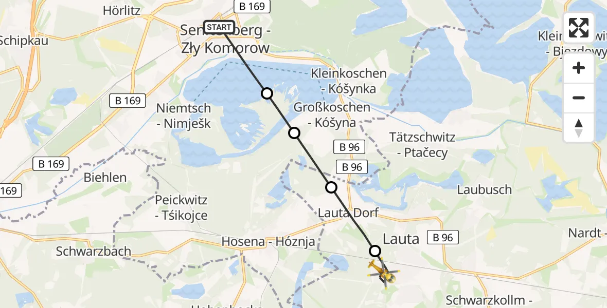 Flugroute Ambulanzhubschrauber Senftenberg - Lauta, 09 März 2026, 08:47