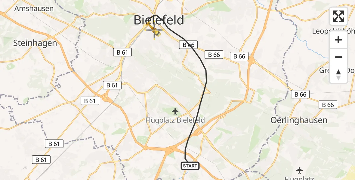 Flugroute Rettungshubschrauber Bielefeld - Bielefeld, 09 März 2026, 08:52