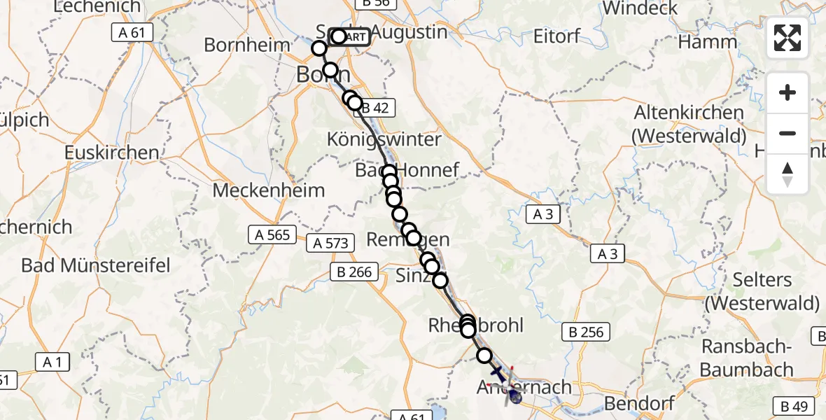 Flugroute Polizeihubschrauber Meindorf - Namedy, 09 März 2026, 08:57