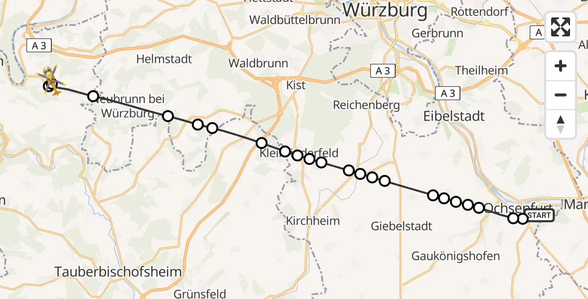 Routekaart van de vlucht: Rettungshubschrauber nach Wertheim, K 2878