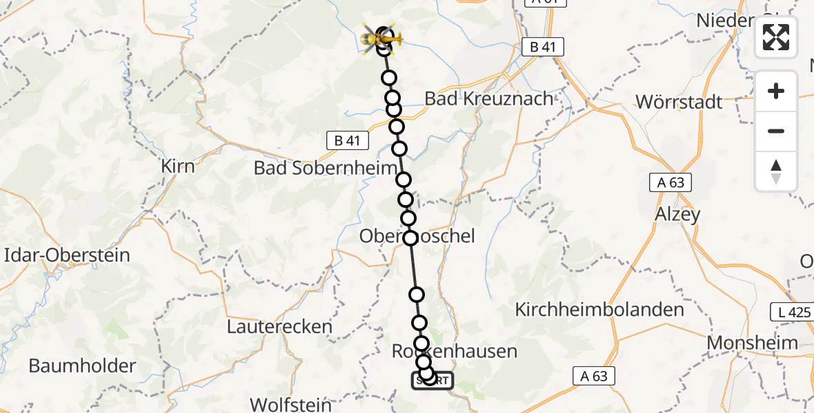 Flugroute Rettungshubschrauber Imsweiler UL - Dalberg, 09 März 2026, 09:04