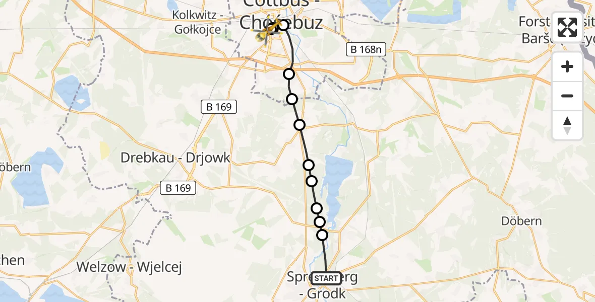 Flugroute Rettungshubschrauber Spremberg - Carl Thien Hospital Cottbus, 09 März 2026, 09:22