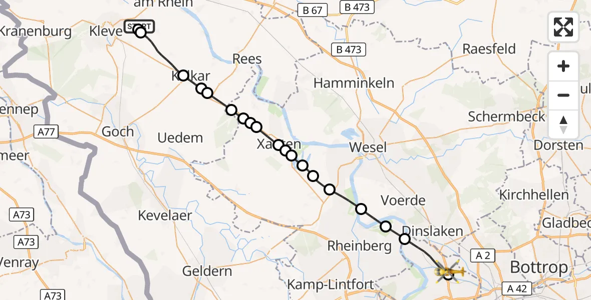 Flugroute Rettungshubschrauber Warbeyen - Hamborn, 09 März 2026, 09:24