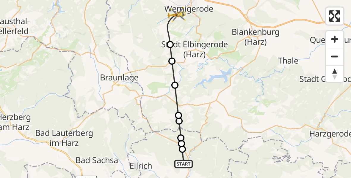 Flugroute Rettungshubschrauber Ilfeld - Wernigerode, 09 März 2026, 09:25