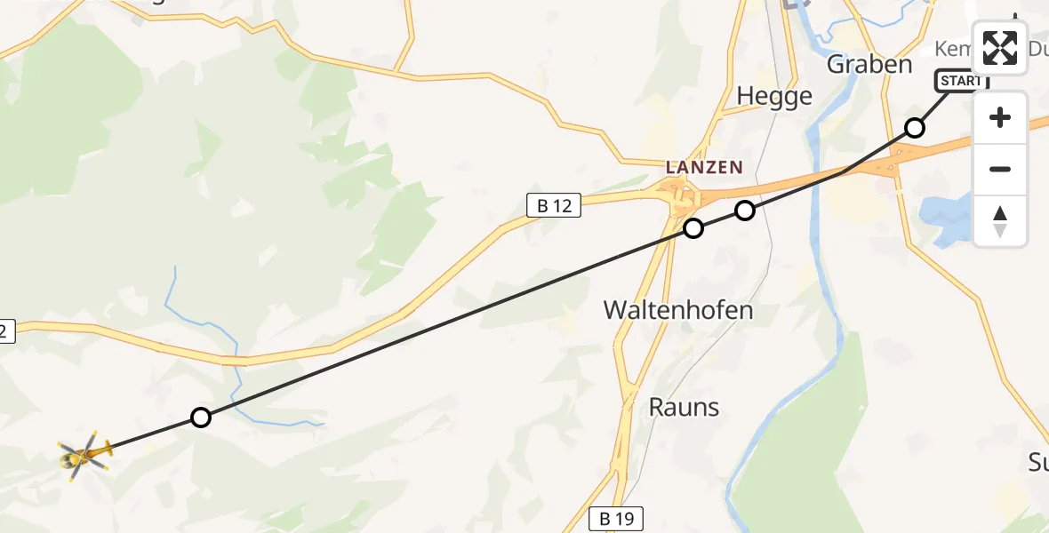 Flugroute Rettungshubschrauber Kempten-Durach Airfield - Waltenhofen, 09 März 2026, 09:29