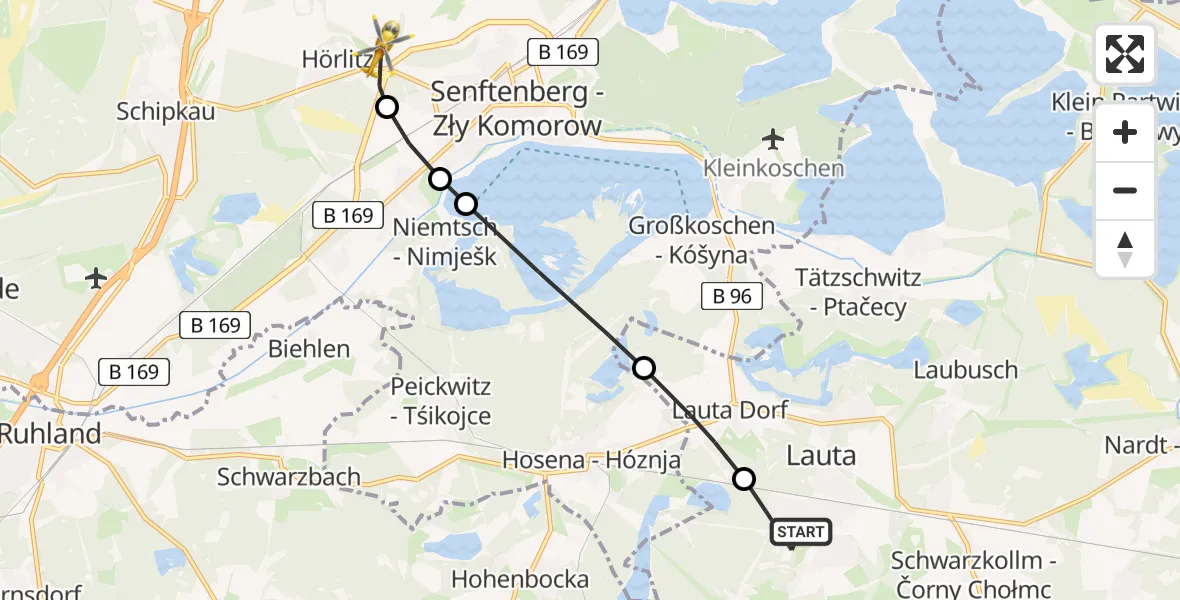 Routekaart van de vlucht: Ambulanzhubschrauber nach Schipkau, L 60