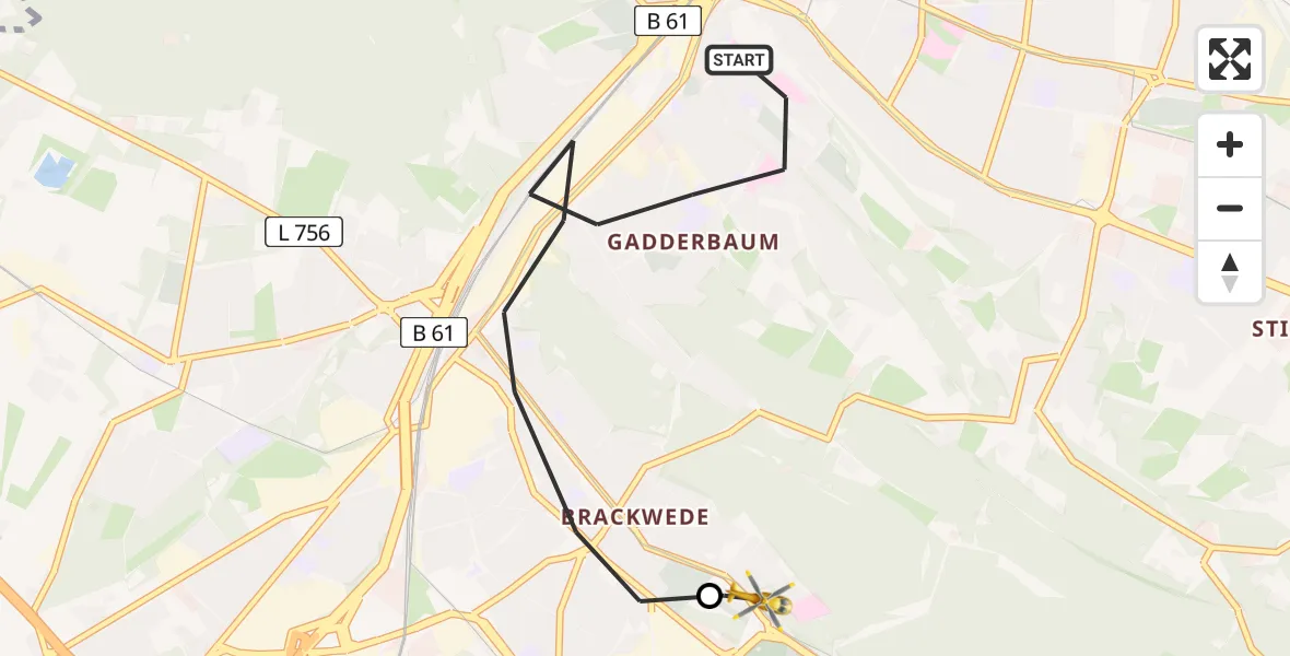 Flugroute Rettungshubschrauber Bielefeld - Luftrettungszentrum Bielefeld, 09 März 2026, 09:43