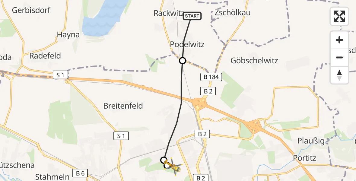 Routekaart van de vlucht: Rettungshubschrauber nach Sankt Georg Hospital Leipzig Reserve