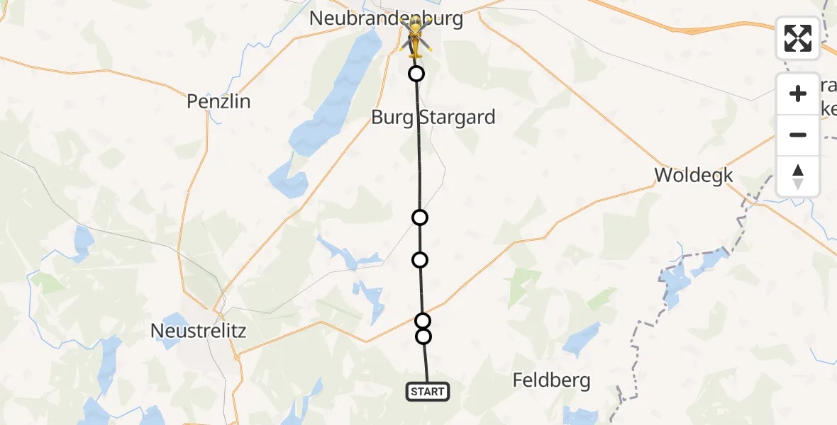 Routekaart van de vlucht: Rettungshubschrauber nach Neubrandenburg, Salvador-Allende-Straße