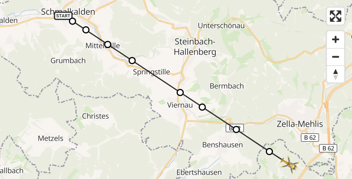 Flugroute Rettungshubschrauber Schmalkalden - Albrechts, 09 März 2026, 09:55