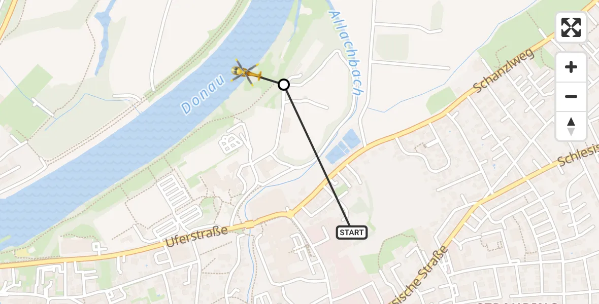 Flugroute Rettungshubschrauber Sankt Elisabeth Hospital Straubing - Straubing, 09 März 2026, 09:58