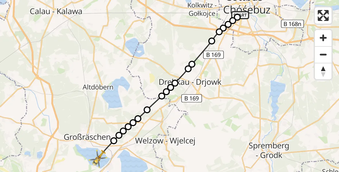 Flugroute Rettungshubschrauber Carl Thien Hospital Cottbus - Großräschen, 09 März 2026, 09:59