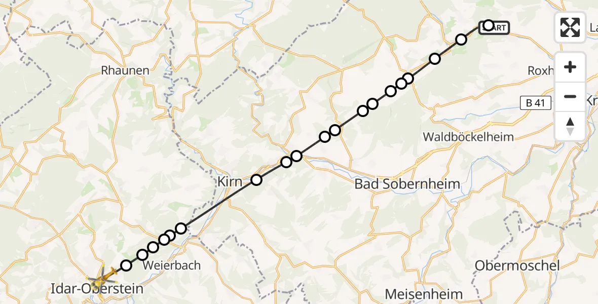 Routekaart van de vlucht: Rettungshubschrauber nach Idar-Oberstein, Dr.-Ottmar-Kohler-Straße