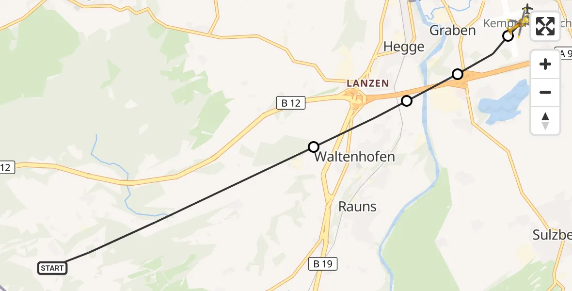 Flugroute Rettungshubschrauber Waltenhofen - Kempten-Durach Airfield, 09 März 2026, 10:07