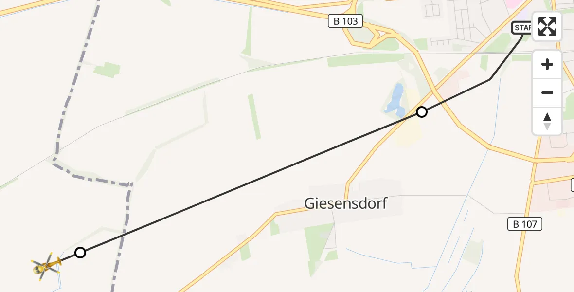 Flugroute Rettungshubschrauber Pritzwalk - Giesensdorf, 09 März 2026, 10:08