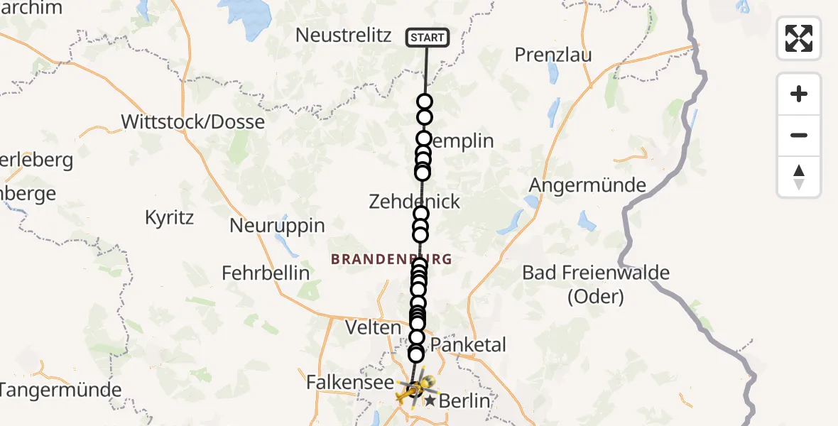 Routekaart van de vlucht: Rettungshubschrauber nach Charité Clinic Virchow Campus Heliport