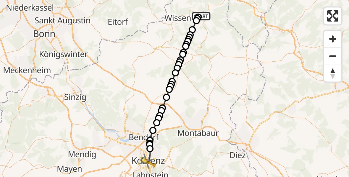 Routekaart van de vlucht: Rettungshubschrauber nach Koblenz, Johannes-Müller-Straße
