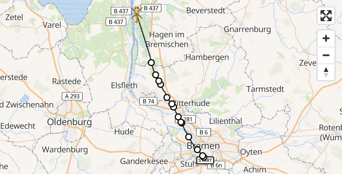 Routekaart van de vlucht: Rettungshubschrauber nach Büttel, Indiek