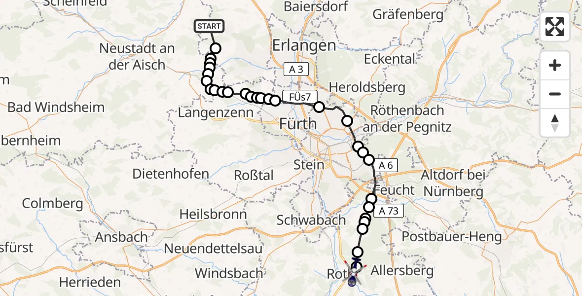Routekaart van de vlucht: Polizeihubschrauber nach Roth, Drahtzieherstraße